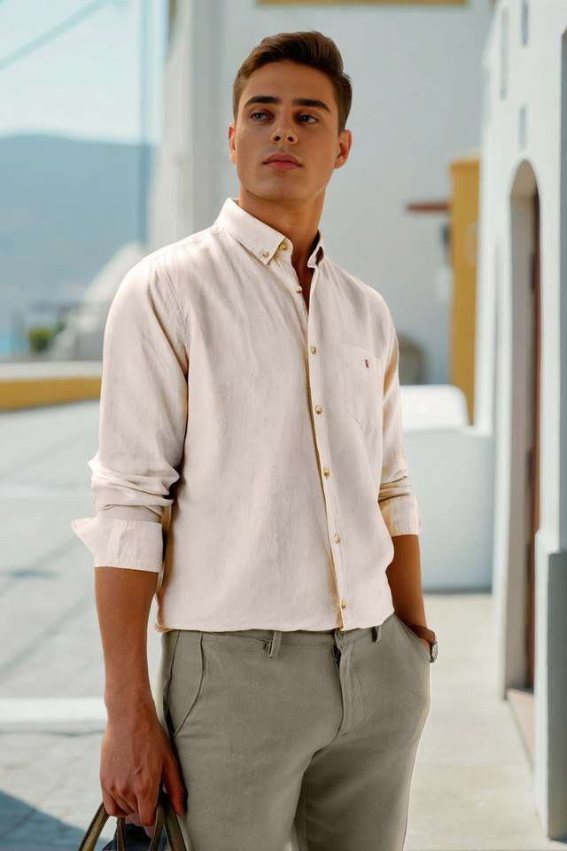 Solid-Blended-Fabric-Slim-Fit-Men-s-Casual-Shirt