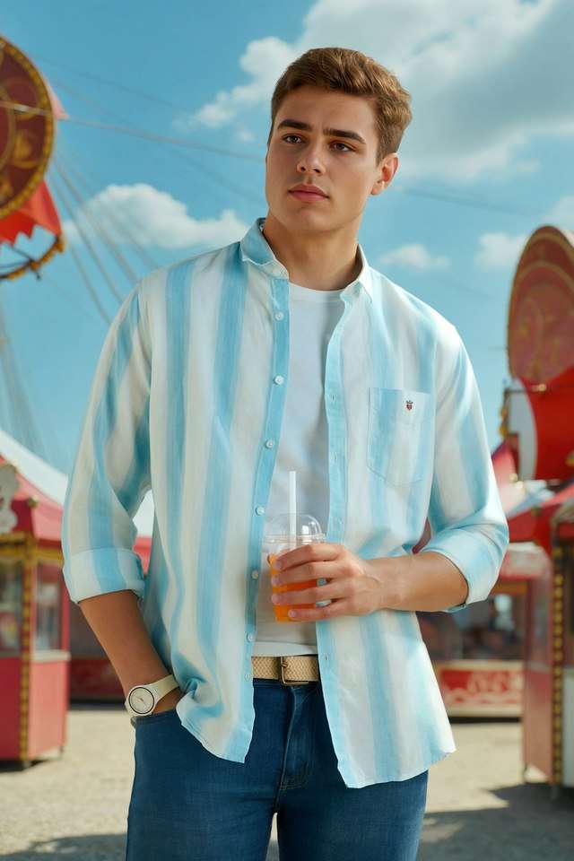 Stripes-Blended-Fabric-Slim-Fit-Men-s-Casual-Wear-Shirt