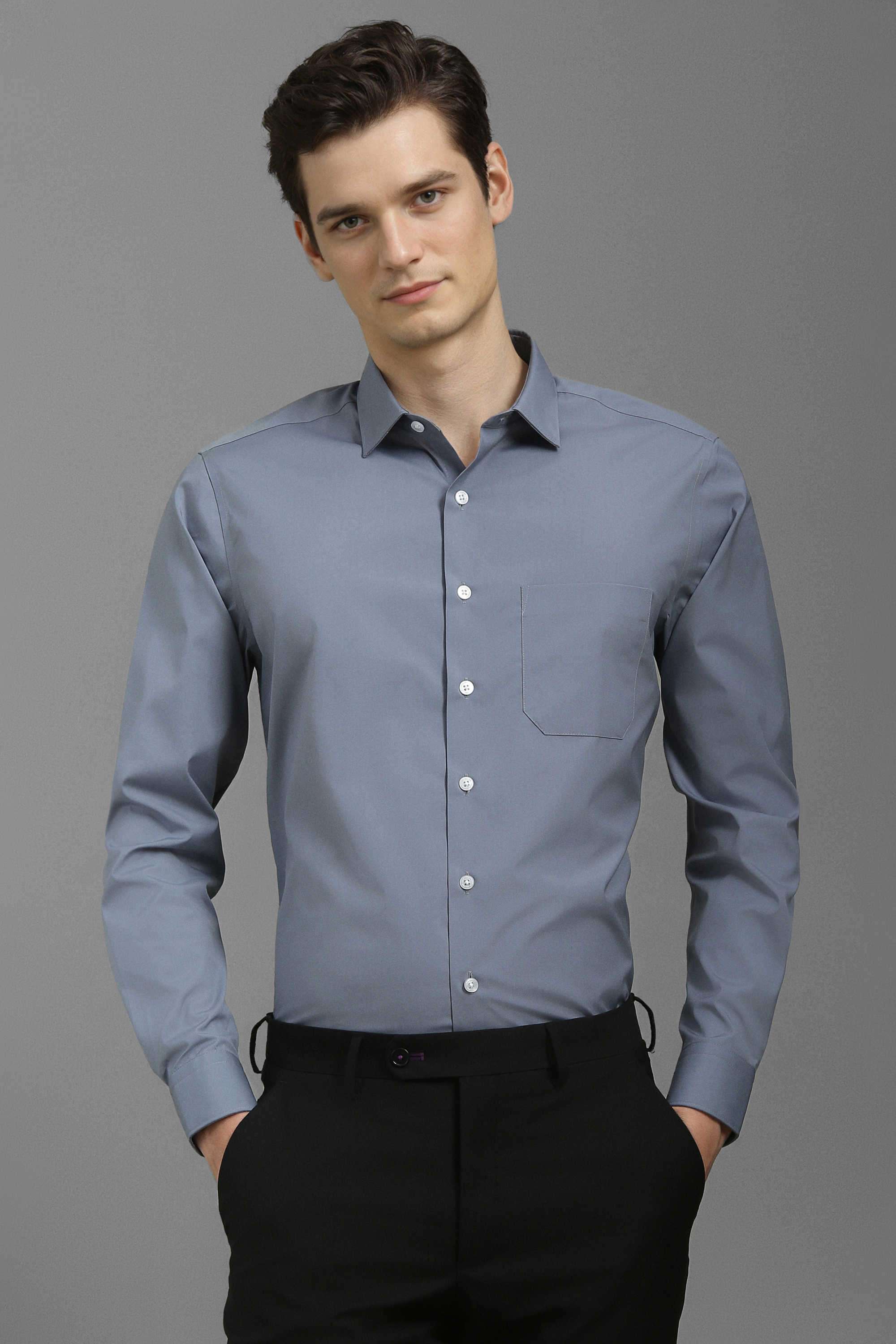 Solid-Polyester-Cotton-Slim-Fit-Men-s-Formal-Wear-Shirt