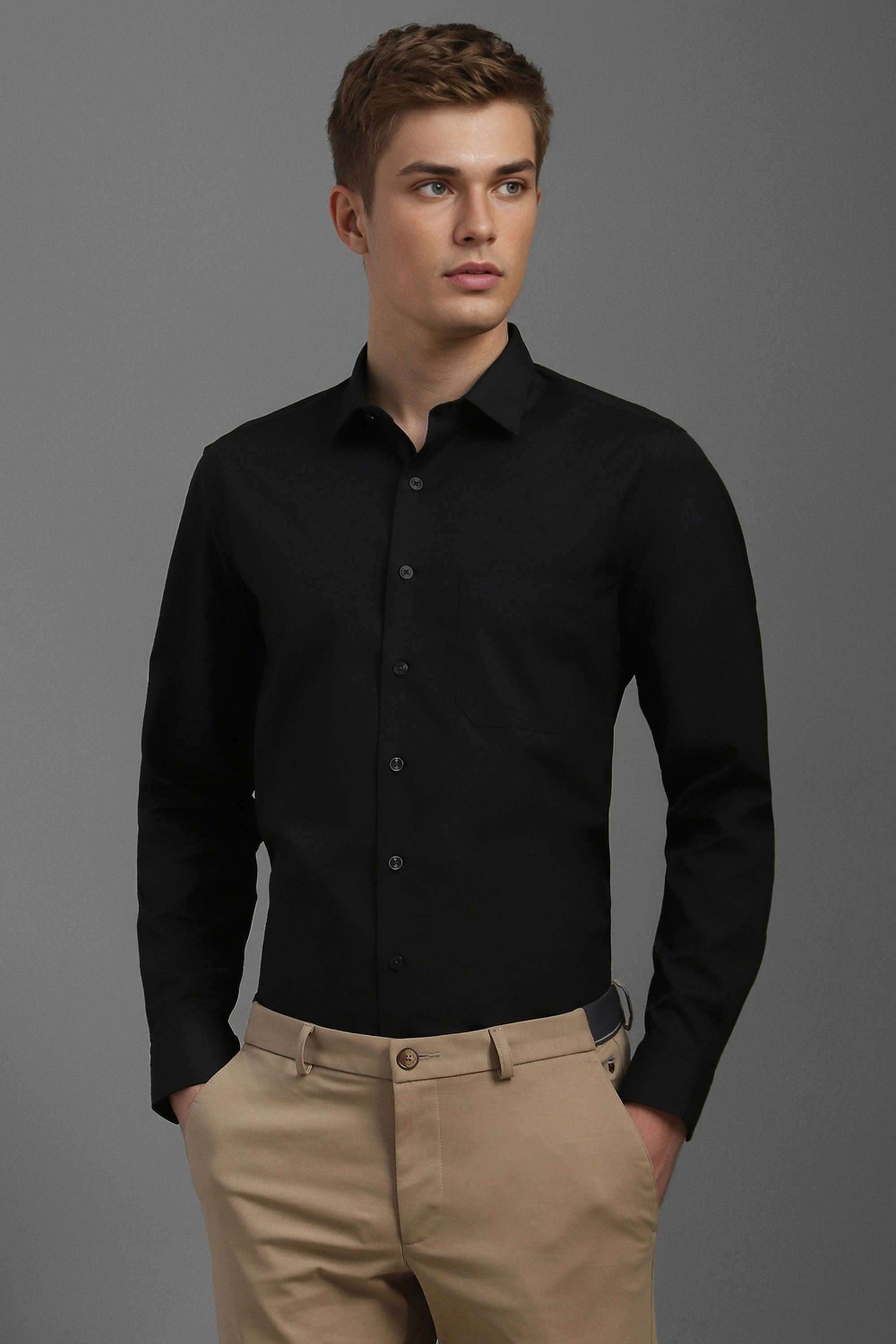 Solid-Polyester-Cotton-Slim-Fit-Men-s-Formal-Wear-Shirt