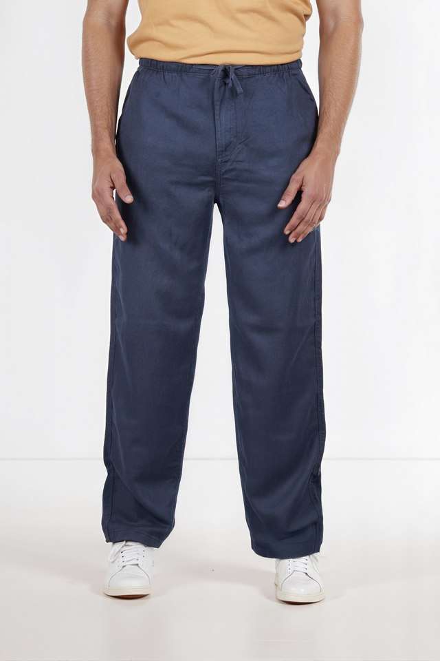 Solid-Linen-Blend-Relaxed-Fit-Men-s-Casual-Wear-Trousers
