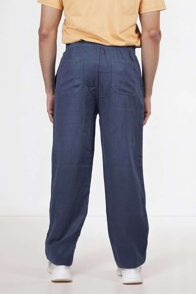Solid-Linen-Blend-Relaxed-Fit-Men-s-Casual-Wear-Trousers