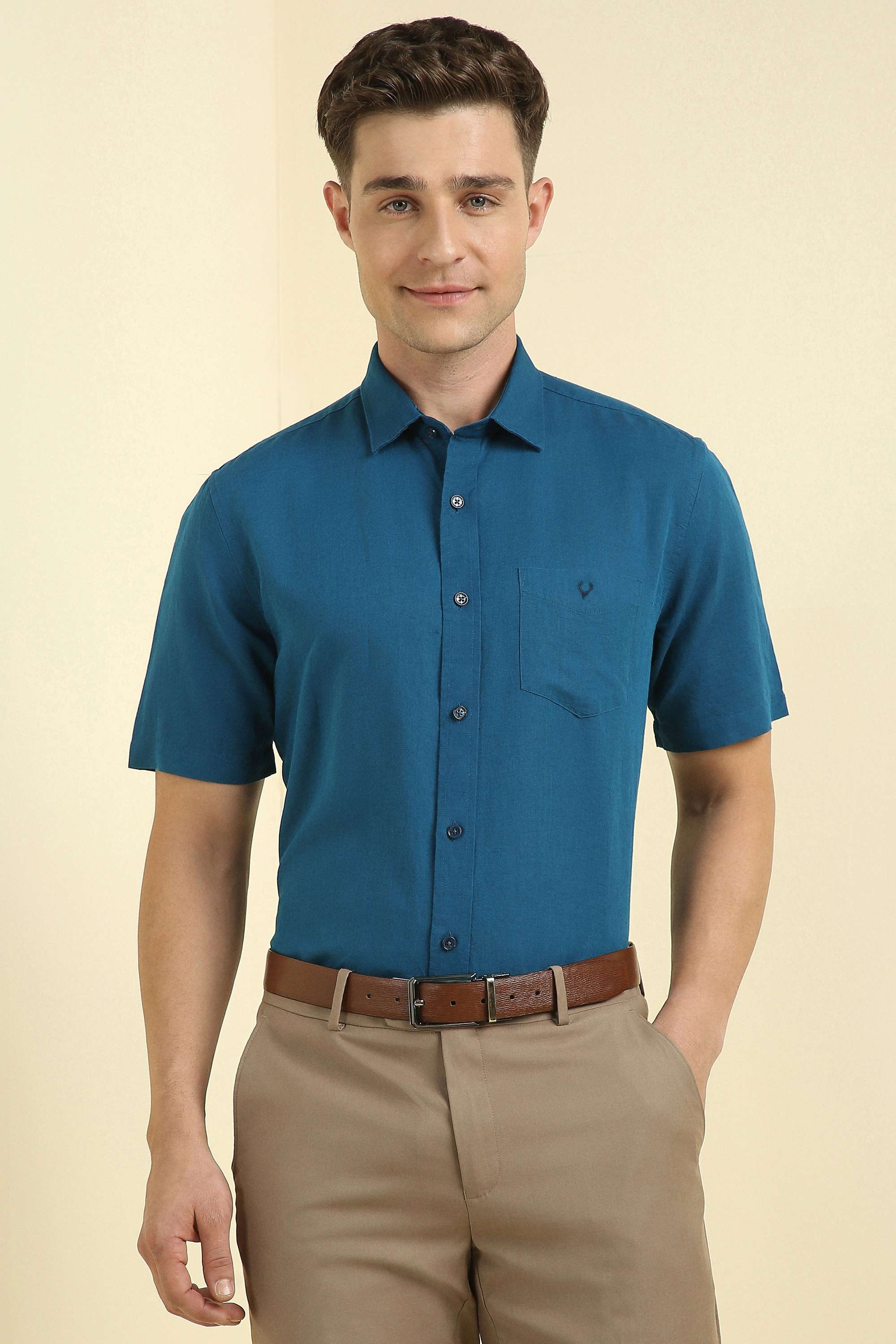 Solid-Cotton-Linen-Blend-Regular-Fit-Men-s-Formal-Shirt