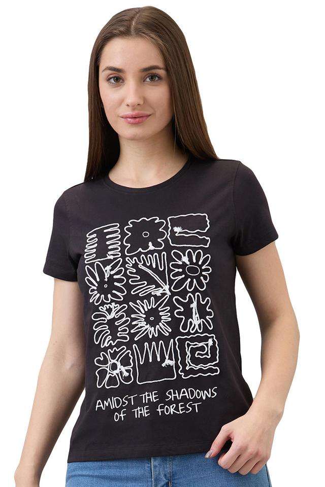 Archive-Revival-Solid-Cotton-Blend-Regular-Fit-Women-s-T-Shirt