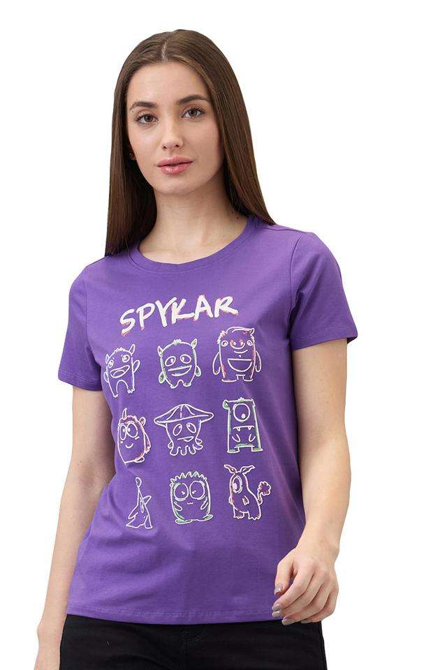 Solid-Cotton-Blend-Round-Neck-Women-s-T-Shirt