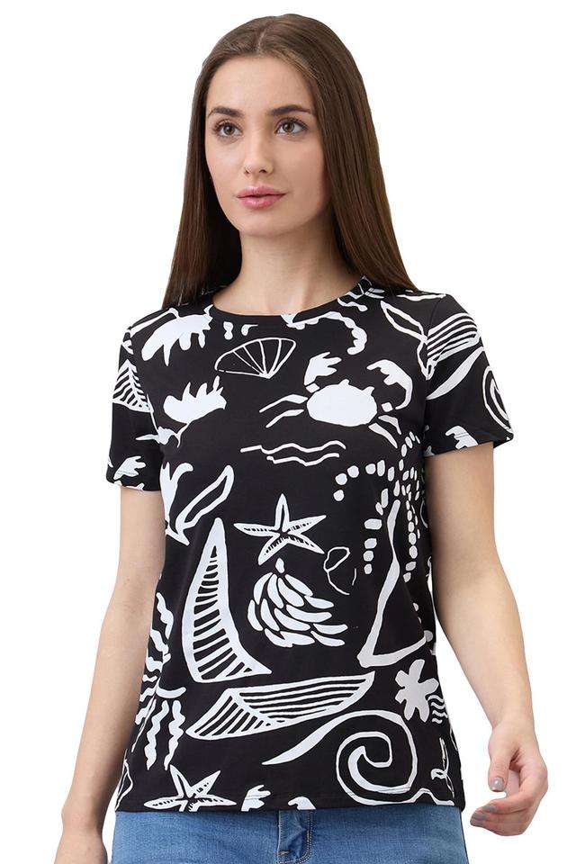 Printed-Cotton-Blend-Round-Neck-Women-s-T-Shirt