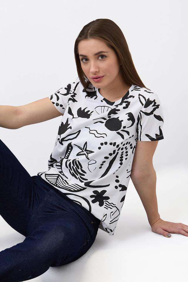 Printed-Cotton-Blend-Round-Neck-Women-s-T-Shirt