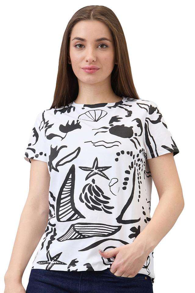 Printed-Cotton-Blend-Round-Neck-Women-s-T-Shirt
