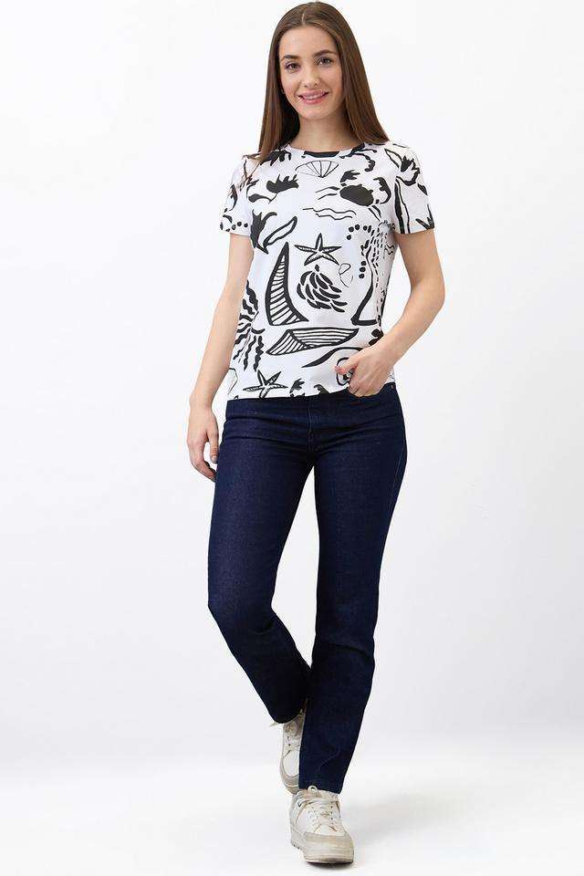Printed-Cotton-Blend-Round-Neck-Women-s-T-Shirt