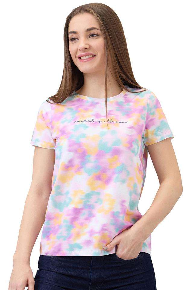 Printed-Cotton-Blend-Round-Neck-Women-s-T-Shirt