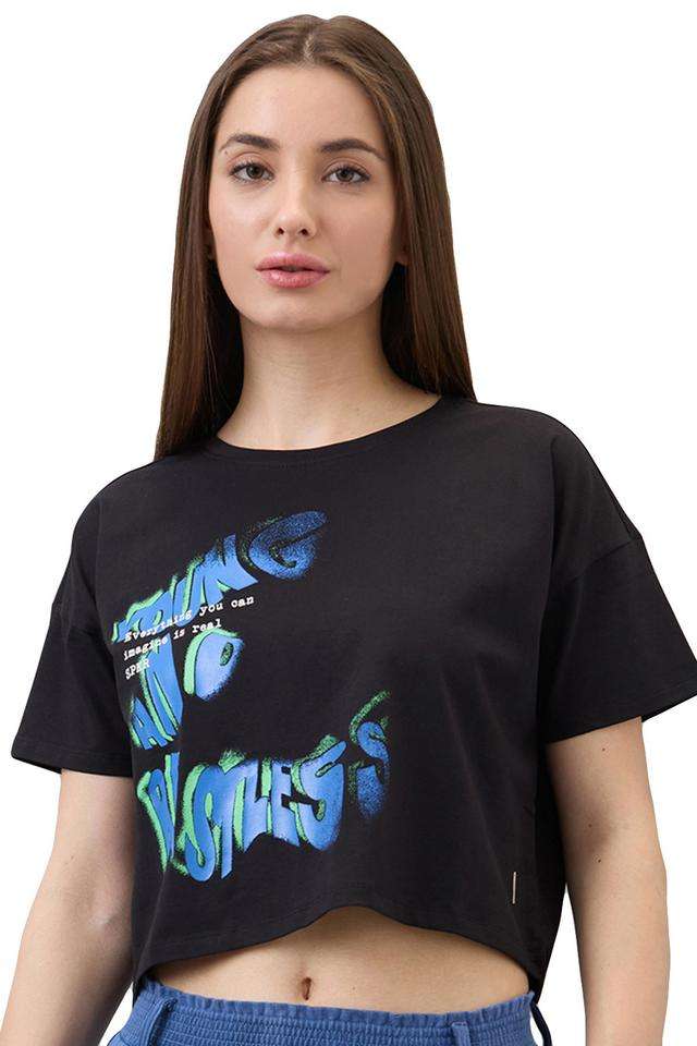 Archive-Revival-Solid-Cotton-Blend-Relaxed-Fit-Women-s-T-Shirt