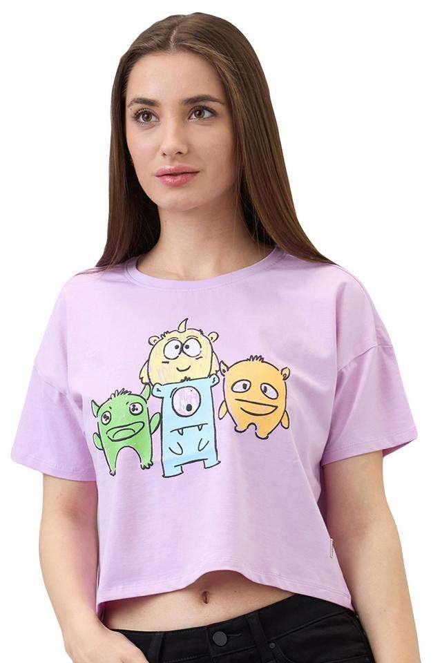 Solid-Cotton-Blend-Round-Neck-Women-s-T-Shirt