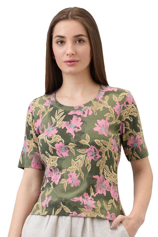 Archive-Revival-Printed-Blended-Fabric-Slim-Fit-Women-s-T-Shirt