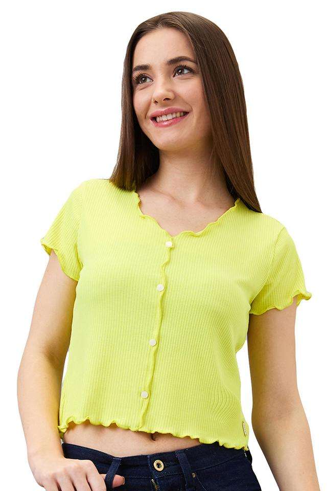 Solid-Lycra-V-Neck-Women-s-T-Shirt