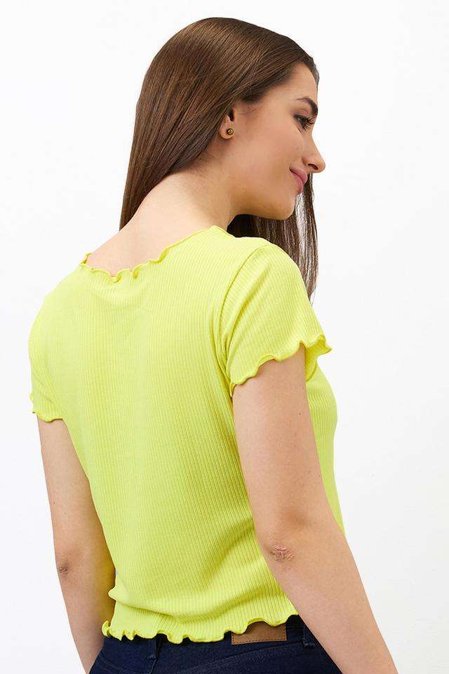 Solid-Lycra-V-Neck-Women-s-T-Shirt