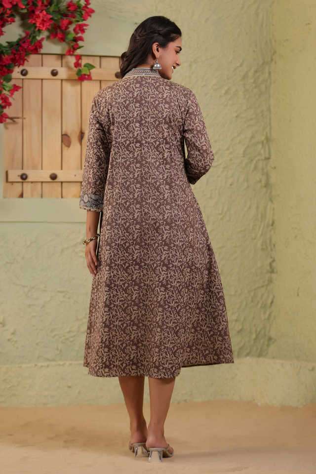 Printed-Cotton-V-Neck-Women-s-A-line-Kurta