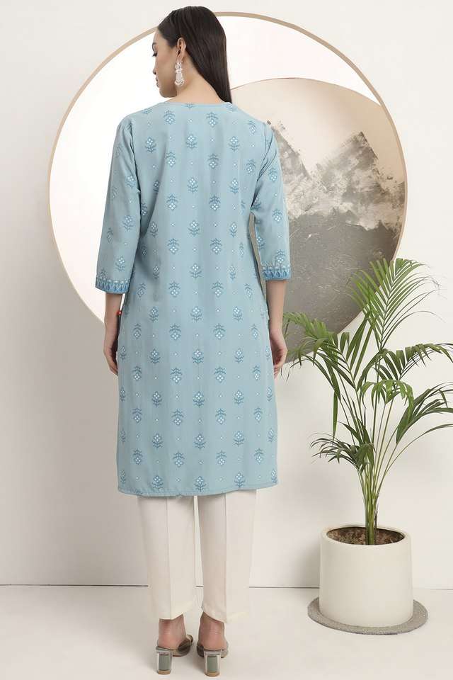 Printed-Cotton-V-Neck-Women-s-Casual-Wear-Kurta