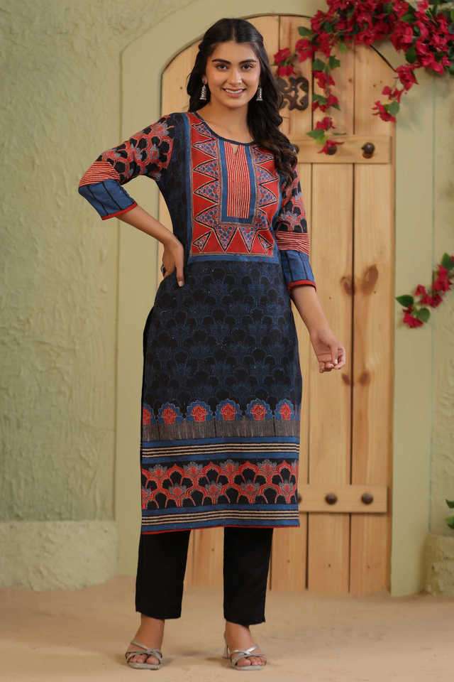 Printed-Cotton-Round-Neck-Women-s-Straight-Kurta