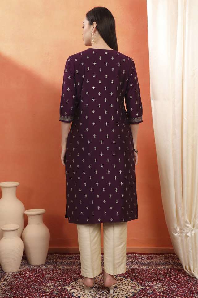 Printed-Silk-V-Neck-Women-s-Casual-Wear-Kurta