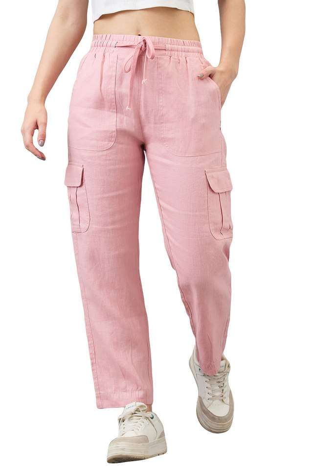 Solid-Straight-Fit-Linen-Women-s-Casual-Wear-Trousers