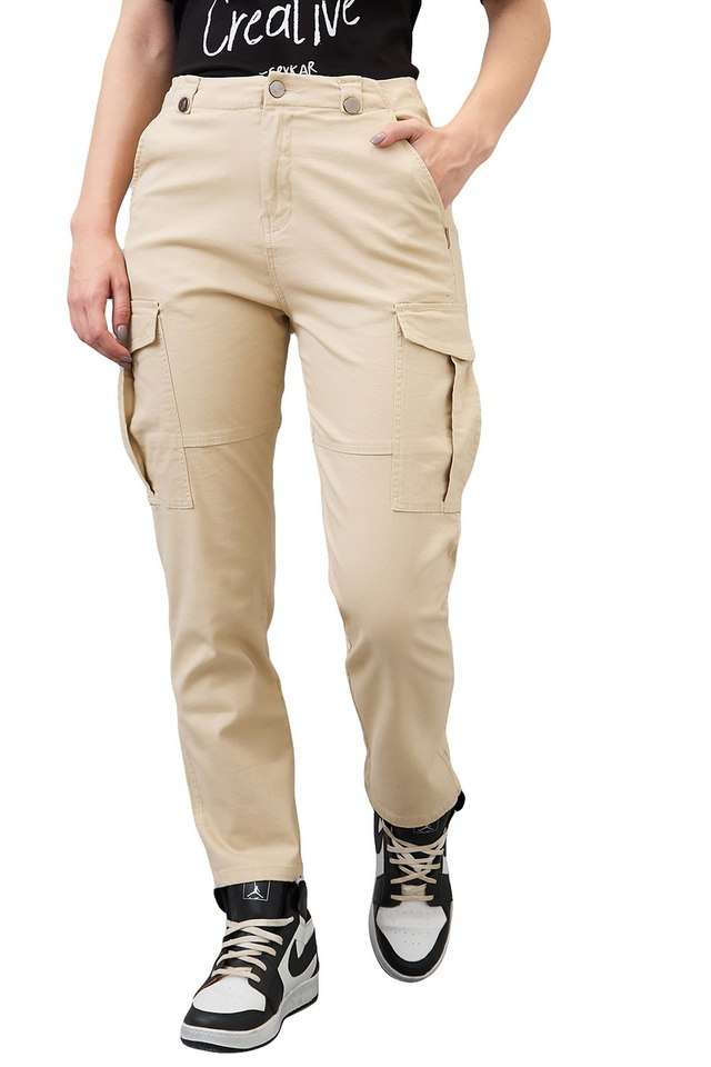 Solid-Straight-Fit-Cotton-Polyester-Women-s-Casual-Wear-Trousers