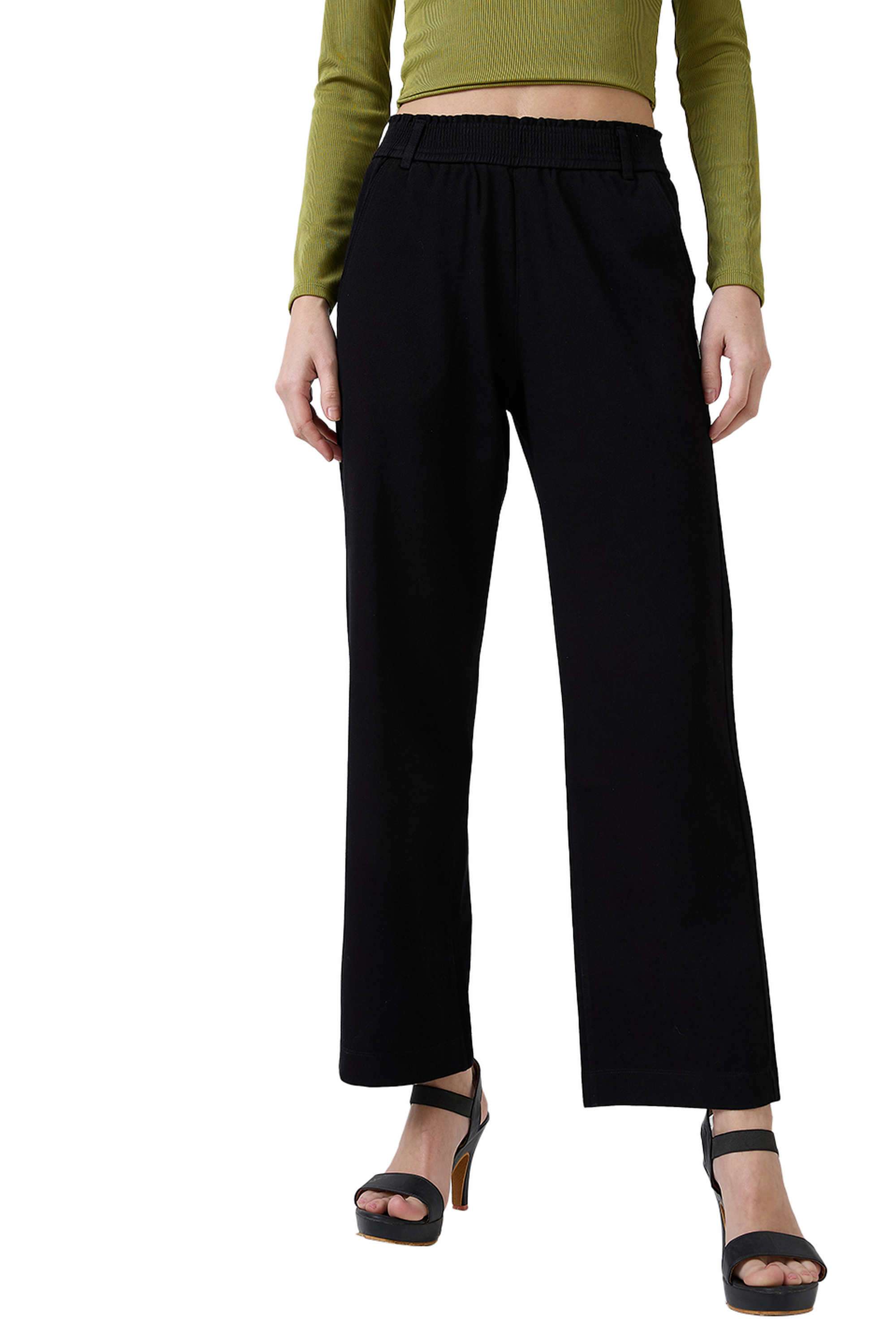 Solid-Straight-Fit-Blended-Fabric-Women-s-Casual-Wear-Track-Pants