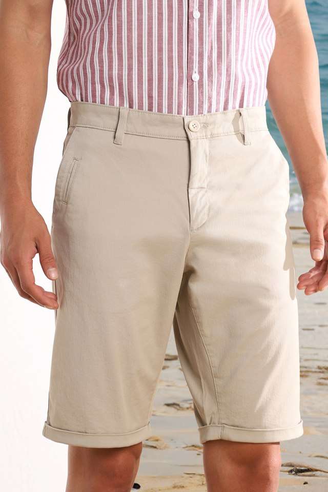 Solid-Cotton-Blend-Slim-Fit-Men-s-Shorts