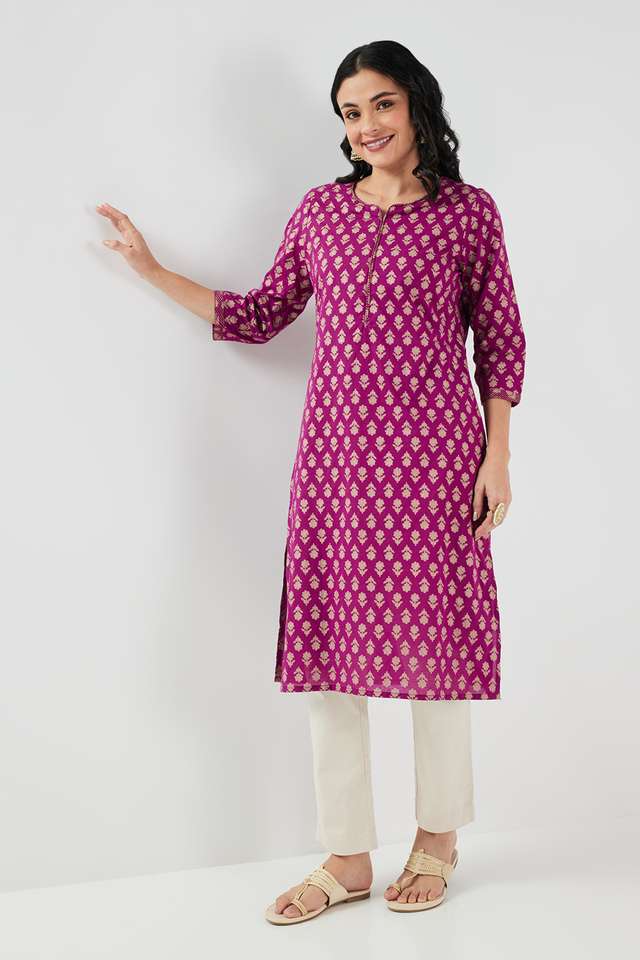 Printed-Cotton-Round-Neck-Women-s-Casual-Wear-Kurta