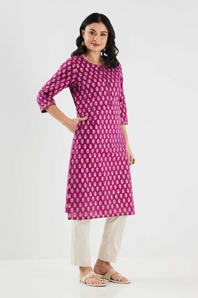 Printed-Cotton-Round-Neck-Women-s-Casual-Wear-Kurta