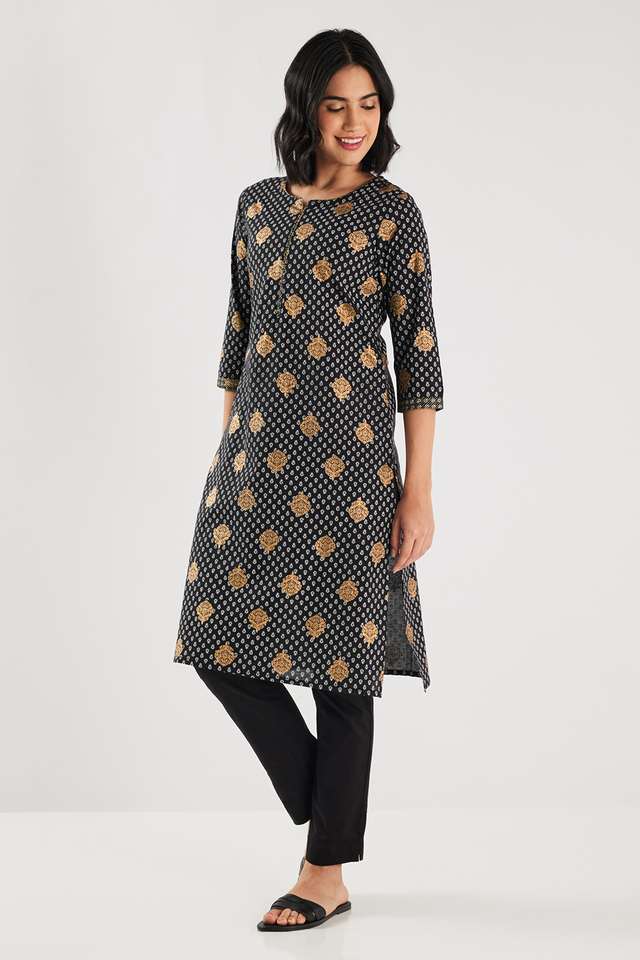 Printed-Cotton-Round-Neck-Women-s-Casual-Wear-Kurta