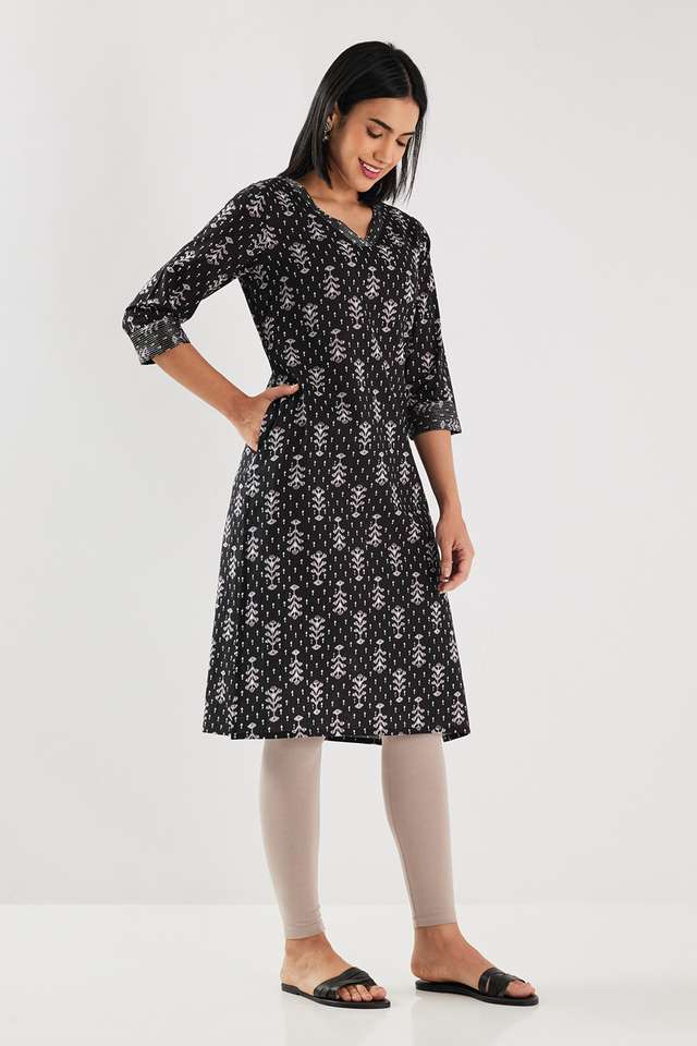 Printed-Cotton-V-Neck-Women-s-Casual-Wear-Kurta