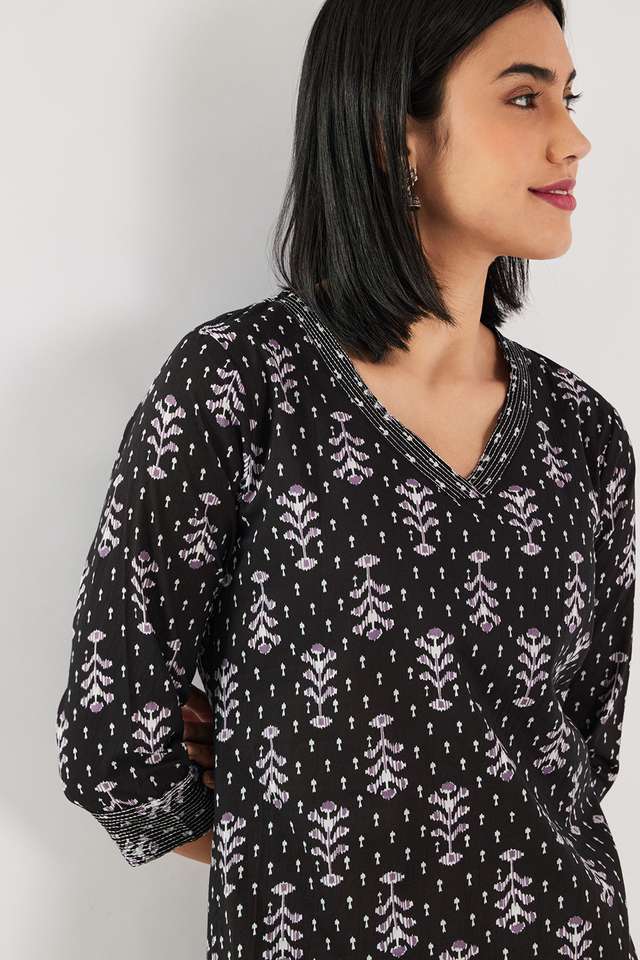 Printed-Cotton-V-Neck-Women-s-Casual-Wear-Kurta