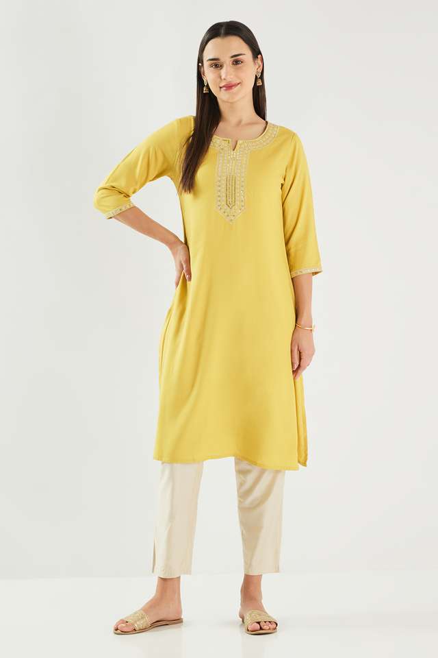Embroidered-Viscose-Round-V-Cut-Neck-Women-s-Casual-Wear-Kurta