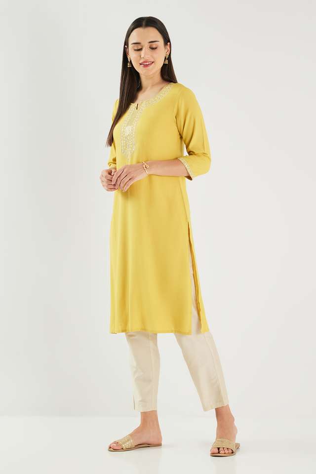 Embroidered-Viscose-Round-V-Cut-Neck-Women-s-Casual-Wear-Kurta