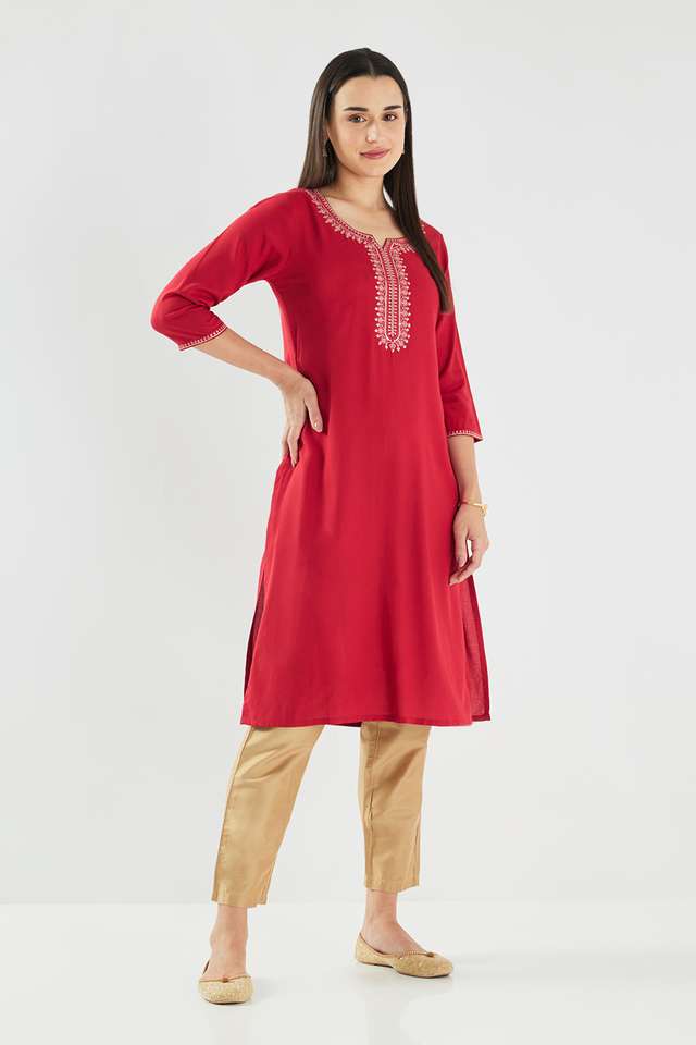 Embroidered-Viscose-Round-V-Cut-Neck-Women-s-Casual-Wear-Kurta