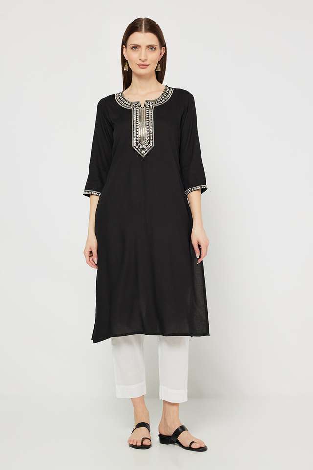 Embroidered-Viscose-Round-V-Cut-Neck-Women-s-Casual-Wear-Kurta