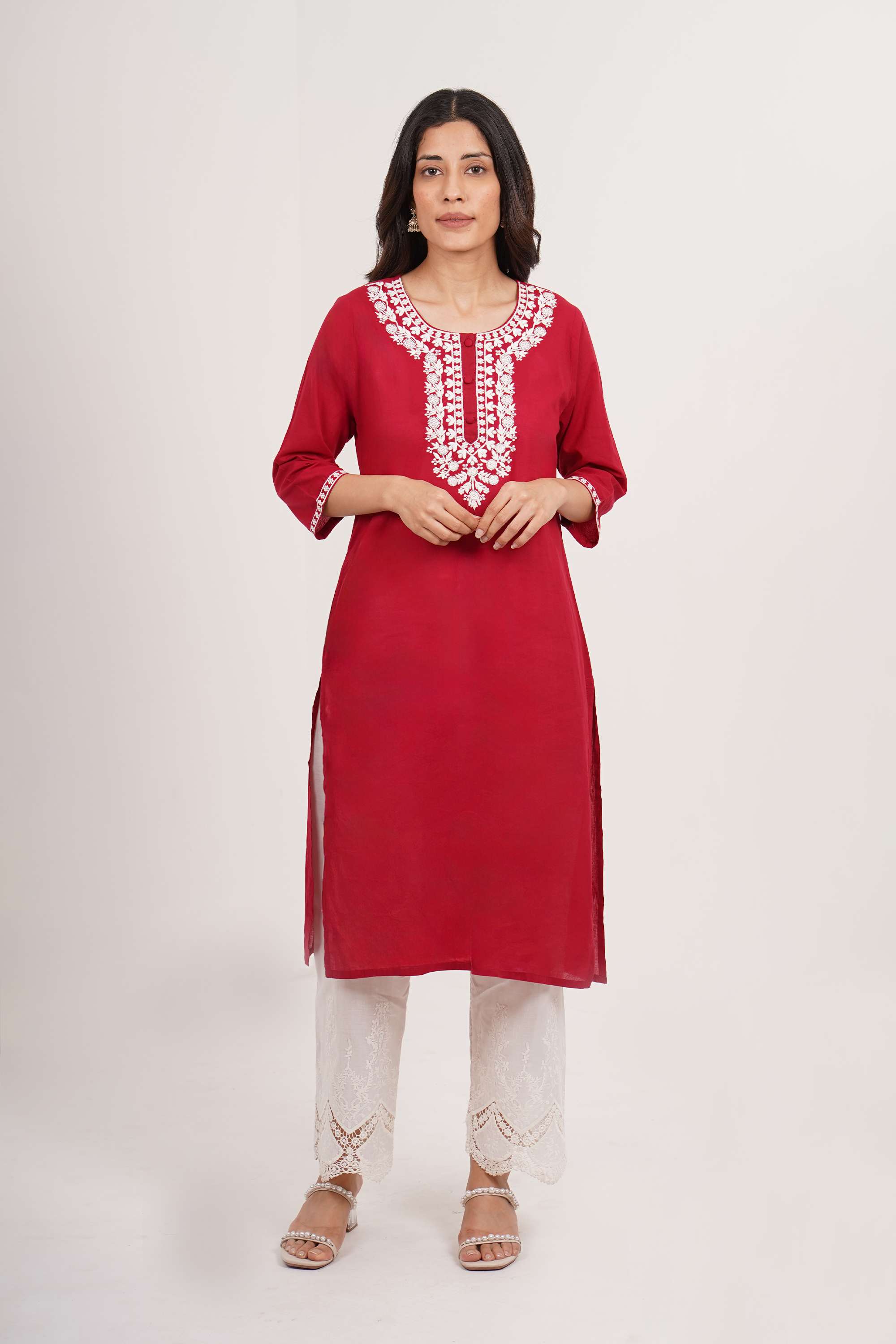 Embroidered-Blended-Fabric-Henley-Women-s-Enthic-Kurta