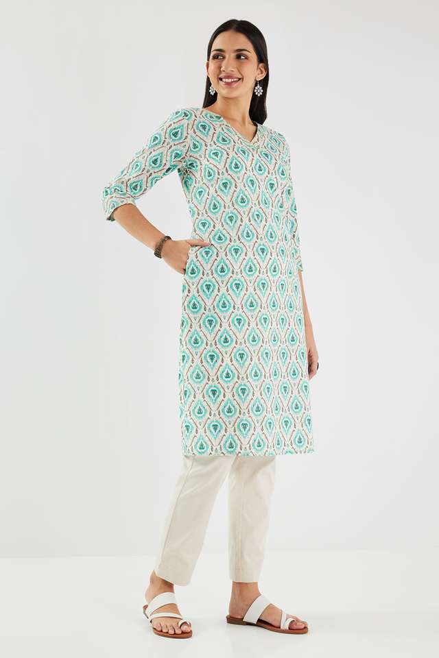 Printed-Cotton-V-Neck-Women-s-Casual-Wear-Kurta