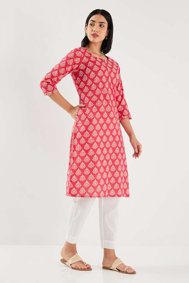 Printed-Cotton-Round-Neck-Women-s-Casual-Wear-Kurta