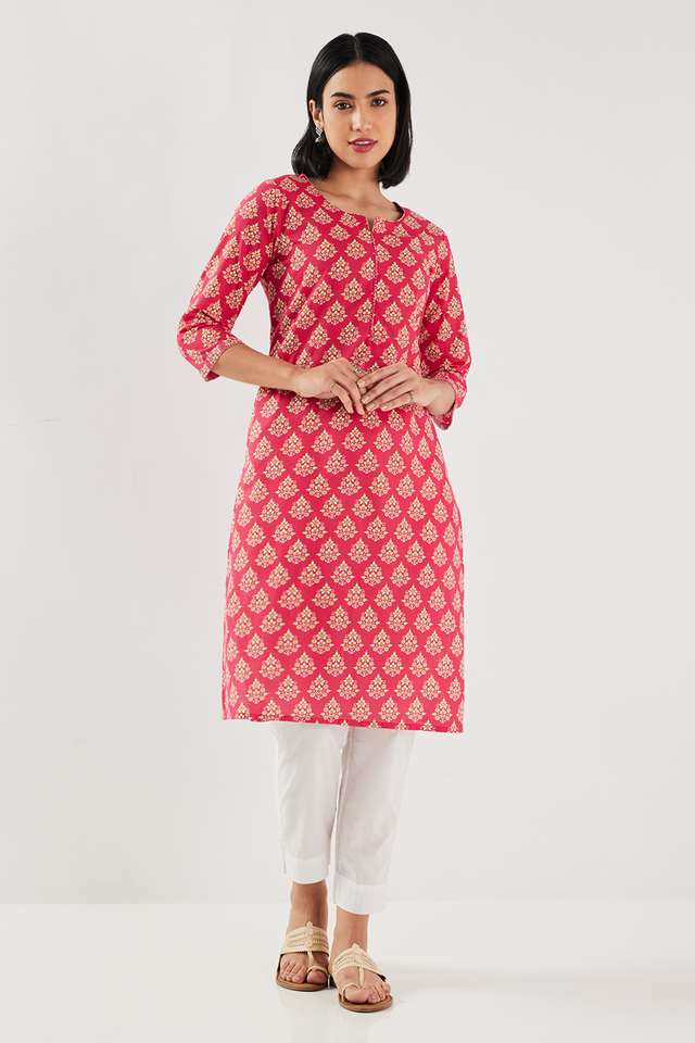 Printed-Cotton-Round-Neck-Women-s-Casual-Wear-Kurta