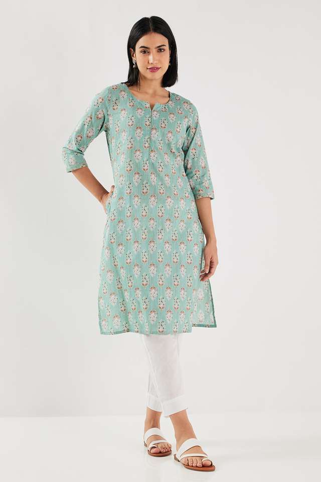 Printed-Cotton-Round-Neck-Women-s-Casual-Wear-Kurta