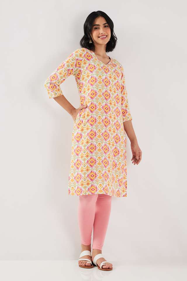 Printed-Rayon-V-Neck-Women-s-Casual-Wear-Kurta