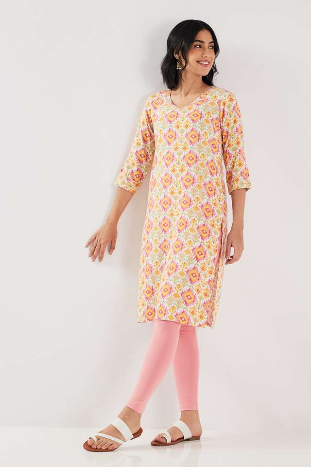 Printed-Rayon-V-Neck-Women-s-Casual-Wear-Kurta