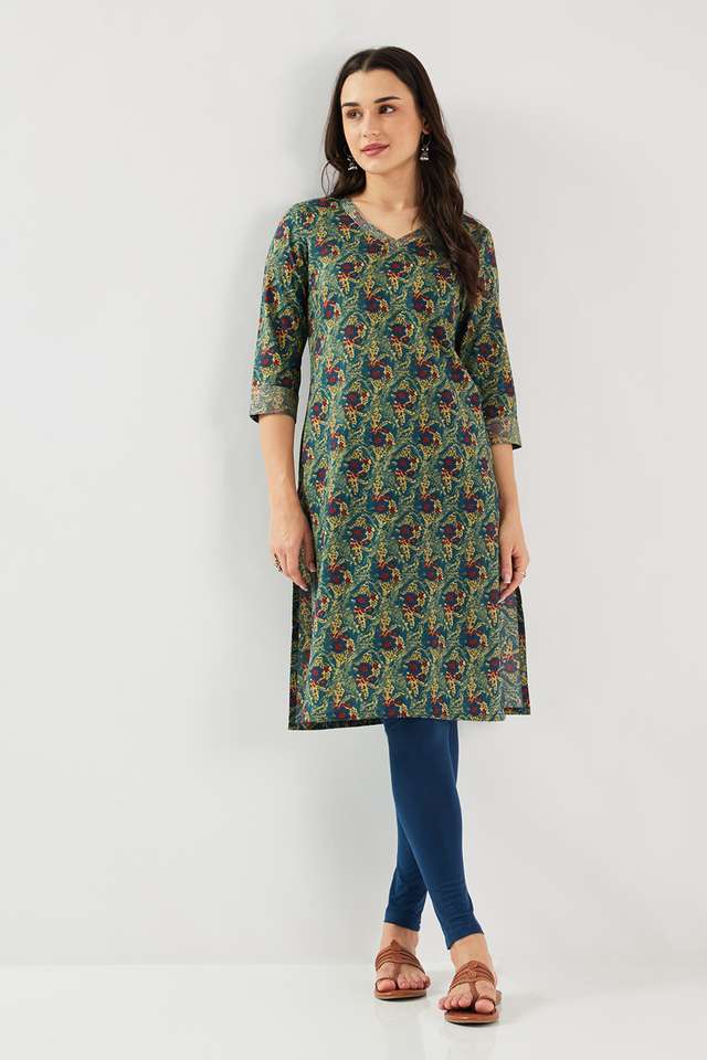 Printed-Cotton-V-Neck-Women-s-Casual-Wear-Kurta