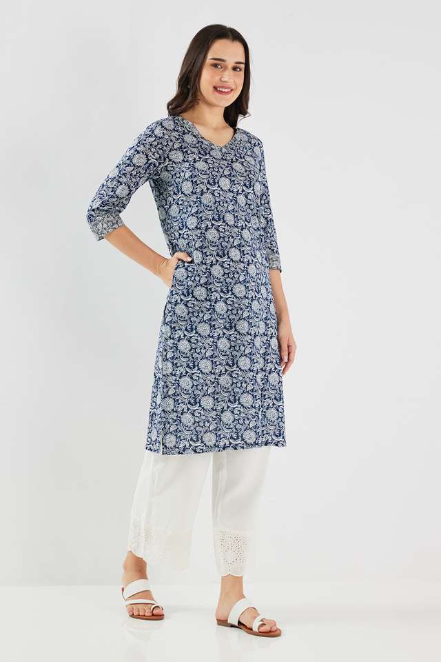 Printed-Cotton-V-Neck-Women-s-Casual-Wear-Kurta