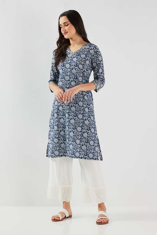 Printed-Cotton-V-Neck-Women-s-Casual-Wear-Kurta