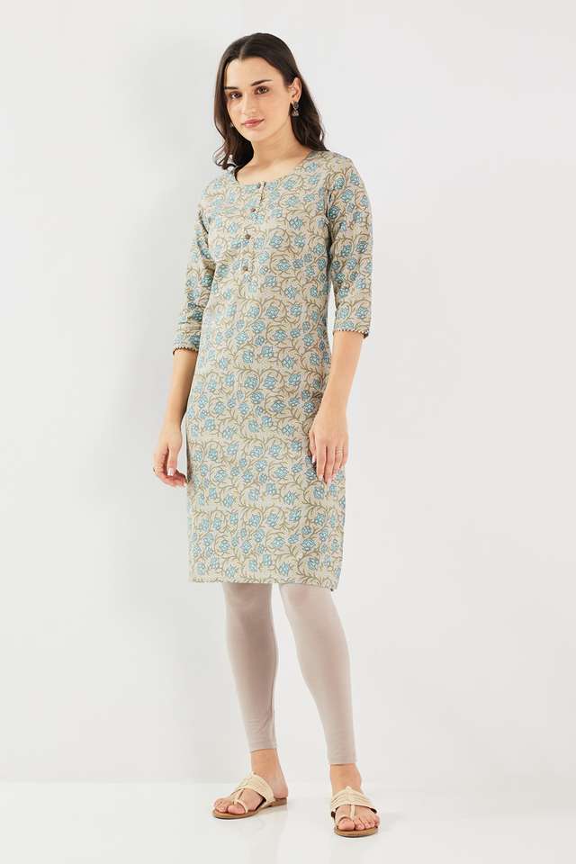 Printed-Cotton-Round-Neck-Women-s-Casual-Wear-Kurta