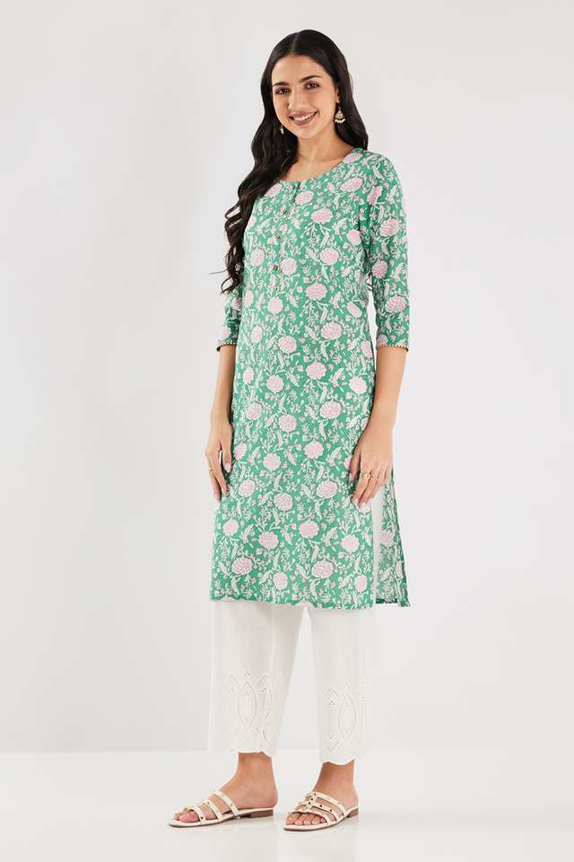 Printed-Cotton-Round-Neck-Women-s-Casual-Wear-Kurta