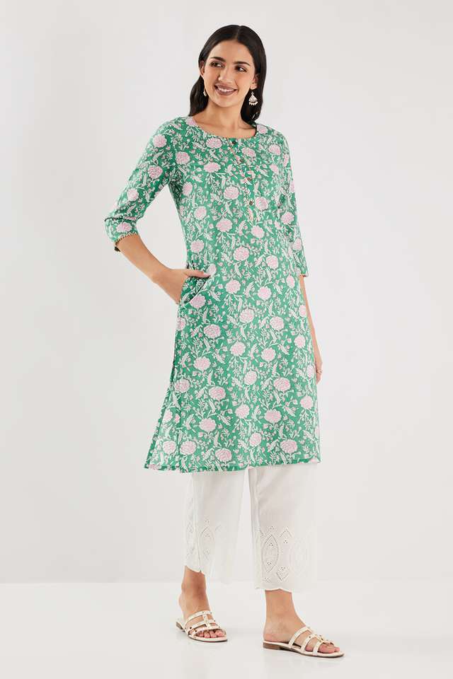 Printed-Cotton-Round-Neck-Women-s-Casual-Wear-Kurta