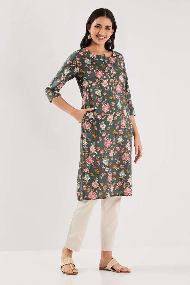 Printed-Cotton-Round-Neck-Women-s-Casual-Wear-Kurta